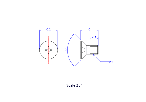 Keramische Schrauben Senk-Kopf M4x8L Metrisches [Zeichnung]