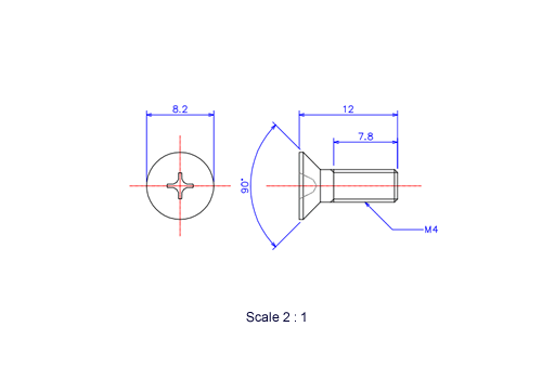 Keramische Schrauben Senk-Kopf M4x12L Metrisches [Zeichnung]