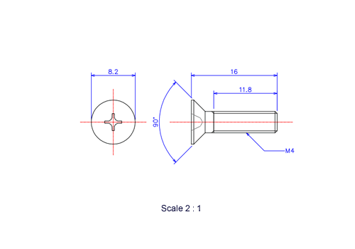 Keramische Schrauben Senk-Kopf M4x16L Metrisches [Zeichnung]