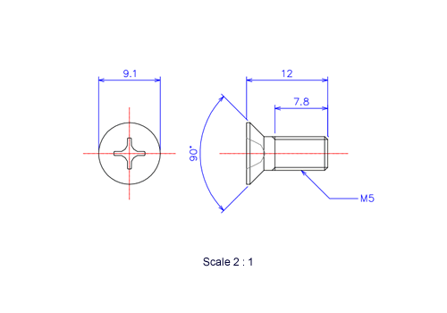 Keramische Schrauben Senk-Kopf M5x12L Metrisches [Zeichnung]