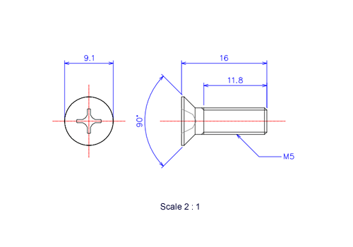 Keramische Schrauben Senk-Kopf M5x16L Metrisches [Zeichnung]