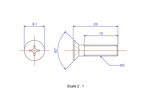 Keramische Schrauben Senk-Kopf M5x20L Metrisches [Zeichnung]