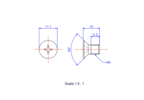 Keramische Schrauben Senk-Kopf M6x10L Metrisches [Zeichnung]