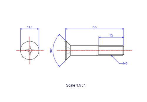 Keramische Schrauben Senk-Kopf M6x35L Metrisches [Zeichnung]