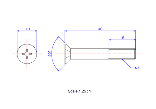 Keramische Schrauben Senk-Kopf M6x40L Metrisches [Zeichnung]
