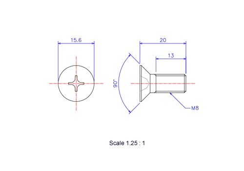 Keramische Schrauben Senk-Kopf M8x20L Metrisches [Zeichnung]
