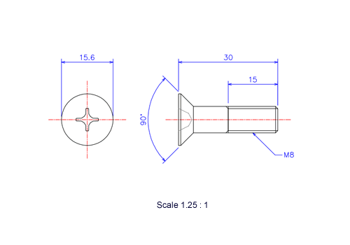 Keramische Schrauben Senk-Kopf M8x30L Metrisches [Zeichnung]