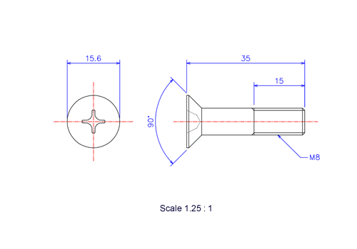 Keramische Schrauben Senk-Kopf M8x35L Metrisches [Zeichnung]