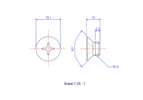 Keramische Schrauben Senk-Kopf M10x10L Metrisches [Zeichnung]