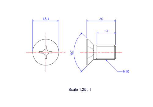 Keramische Schrauben Senk-Kopf M10x20L Metrisches [Zeichnung]