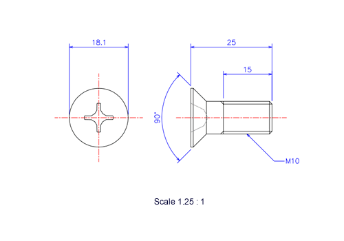 Keramische Schrauben Senk-Kopf M10x25L Metrisches [Zeichnung]