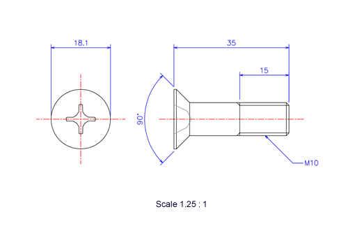 Keramische Schrauben Senk-Kopf M10x35L Metrisches [Zeichnung]