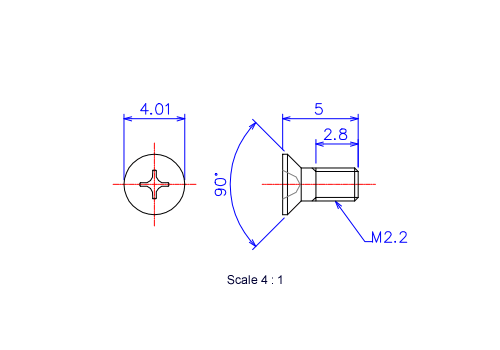 Keramische Schrauben Senk-Kopf M2.2x5L Metrisches [Zeichnung]