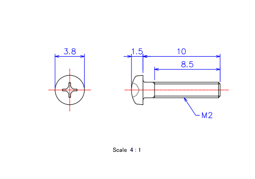 Keramische Runds-Kopf Schrauben M2x10L Metrisches [Zeichnung]