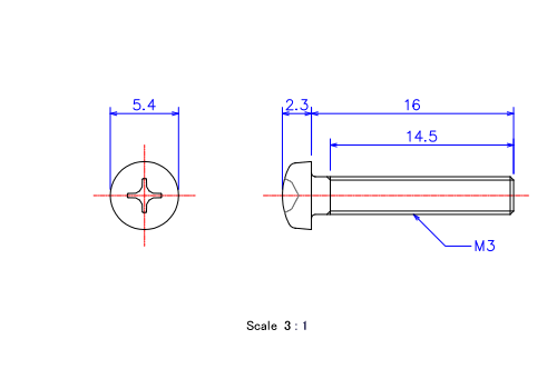 Keramische Runds-Kopf Schrauben M3x16L Metrisches [Zeichnung]