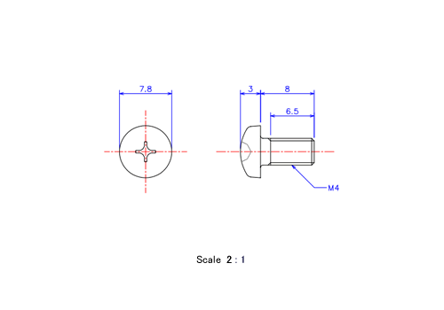 Keramische Runds-Kopf Schrauben M4x8L Metrisches [Zeichnung]