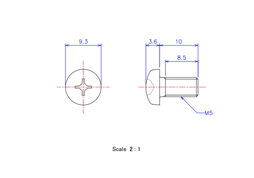 Keramische Runds-Kopf Schrauben M5x10L Metrisches [Zeichnung]