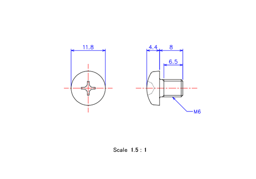 Keramische Runds-Kopf Schrauben M6x8L Metrisches [Zeichnung]