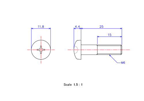 Keramische Runds-Kopf Schrauben M6x25L Metrisches [Zeichnung]