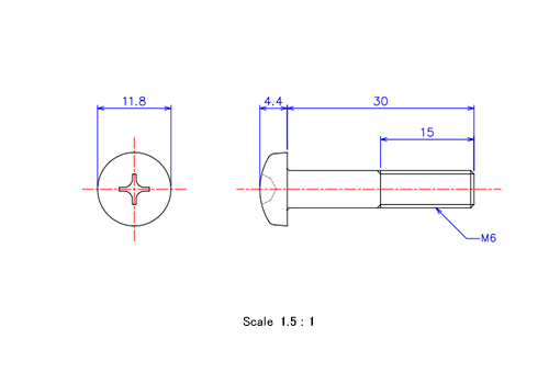 Keramische Runds-Kopf Schrauben M6x30L Metrisches [Zeichnung]