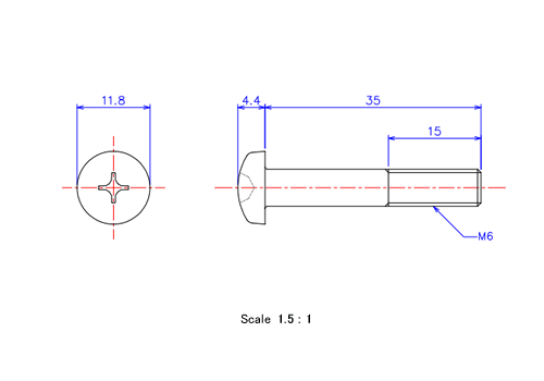 Keramische Runds-Kopf Schrauben M6x35L Metrisches [Zeichnung]