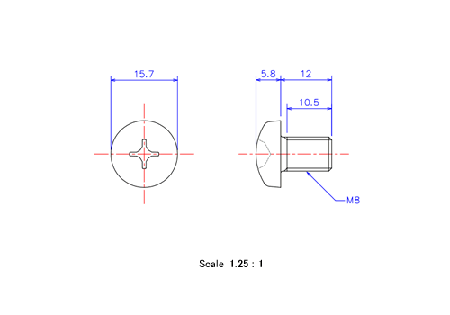 Keramische Runds-Kopf Schrauben M8x12L Metrisches [Zeichnung]