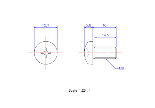 Keramische Runds-Kopf Schrauben M8x16L Metrisches [Zeichnung]