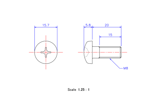 Keramische Runds-Kopf Schrauben M8x20L Metrisches [Zeichnung]