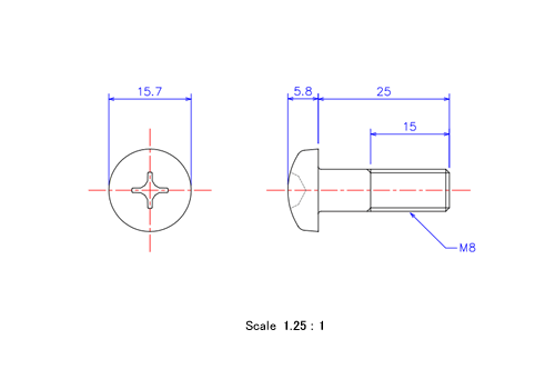 Keramische Runds-Kopf Schrauben M8x25L Metrisches [Zeichnung]