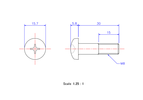 Keramische Runds-Kopf Schrauben M8x30L Metrisches [Zeichnung]