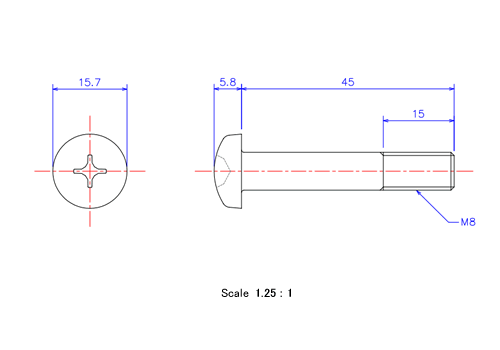 Keramische Runds-Kopf Schrauben M8x45L Metrisches [Zeichnung]