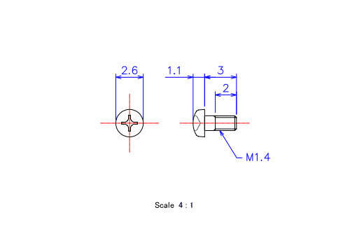 Keramische Runds-Kopf Schrauben M1.4x3L Metrisches [Zeichnung]