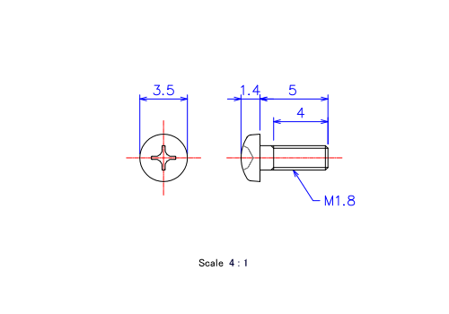 Keramische Runds-Kopf Schrauben M1.8x5L Metrisches [Zeichnung]