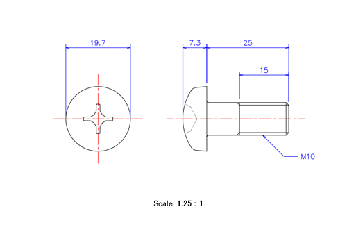 Keramische Runds-Kopf Schrauben M10x25L Metrisches [Zeichnung]