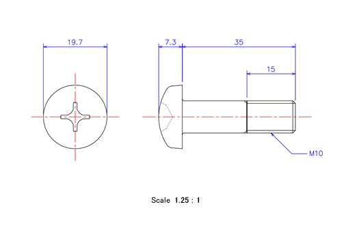 Keramische Runds-Kopf Schrauben M10x35L Metrisches [Zeichnung]