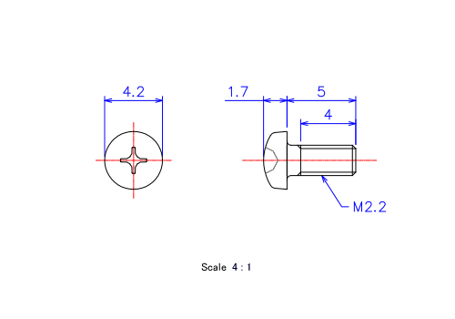 Keramische Runds-Kopf Schrauben M2.2x5L Metrisches [Zeichnung]