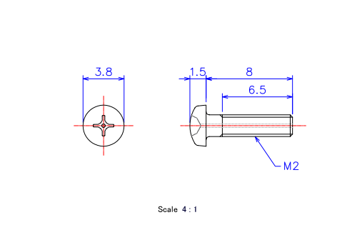Keramische Schrauben Runds-Kopf (Gasloch) M2x8L Metrisches [Zeichnung]