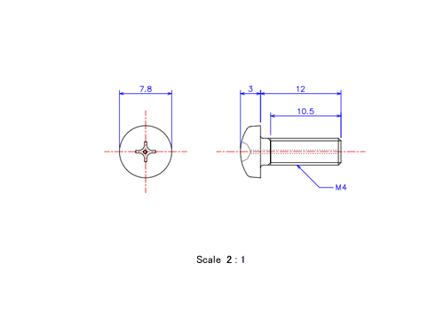 Keramische Schrauben Runds-Kopf (Gasloch) M4x12L Metrisches [Zeichnung]