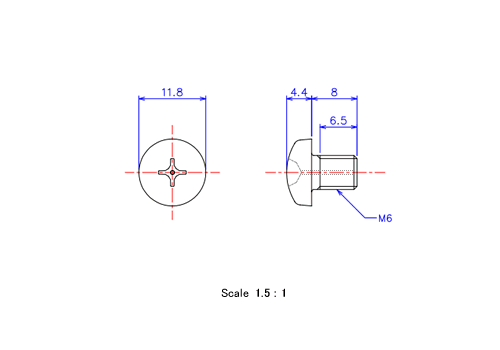 Keramische Schrauben Runds-Kopf (Gasloch) M6x8L Metrisches [Zeichnung]