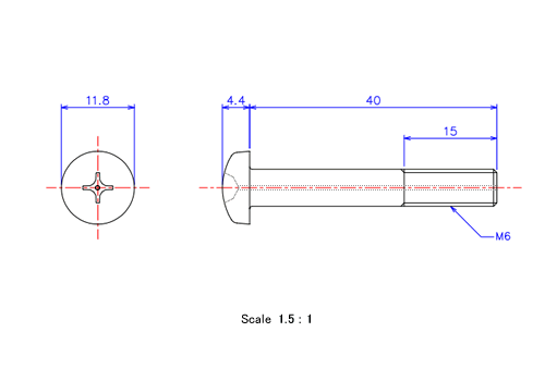 Keramische Schrauben Runds-Kopf (Gasloch) M6x40L Metrisches [Zeichnung]