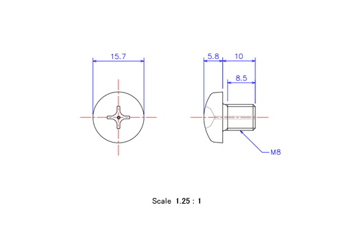 Keramische Schrauben Runds-Kopf (Gasloch) M8x10L Metrisches [Zeichnung]