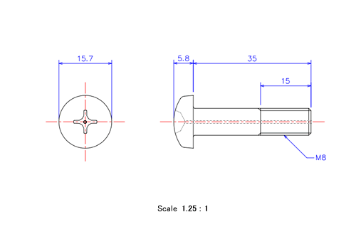 Keramische Schrauben Runds-Kopf (Gasloch) M8x35L Metrisches [Zeichnung]