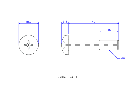 Keramische Schrauben Runds-Kopf (Gasloch) M8x40L Metrisches [Zeichnung]
