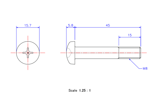 Keramische Schrauben Runds-Kopf (Gasloch) M8x45L Metrisches [Zeichnung]