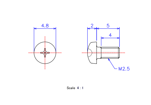 Keramische Schrauben Runds-Kopf (Gasloch) M2.5x5L Metrisches [Zeichnung]