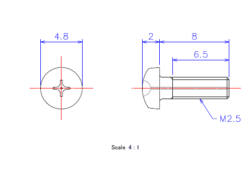 Keramische Schrauben Runds-Kopf (Gasloch) M2.5x8L Metrisches [Zeichnung]