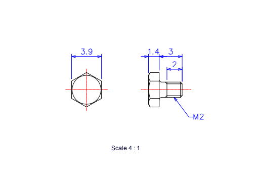 Keramische Schrauben Sechskant-Kopf [Bolzen] M2x3L Metrisches [Zeichnung]