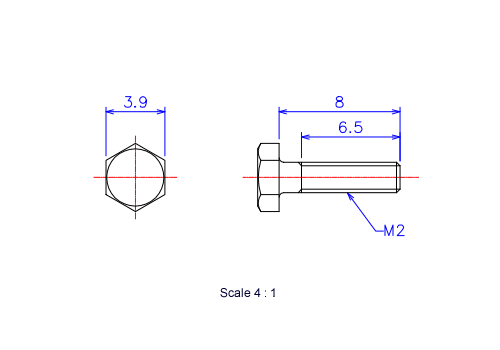 Keramische Schrauben Sechskant-Kopf [Bolzen] M2x8L Metrisches [Zeichnung]