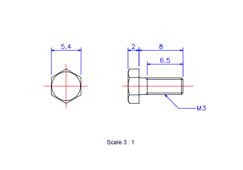 Keramische Schrauben Sechskant-Kopf [Bolzen] M3x8L Metrisches [Zeichnung]