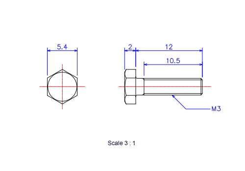 Keramische Schrauben Sechskant-Kopf [Bolzen] M3x12L Metrisches [Zeichnung]